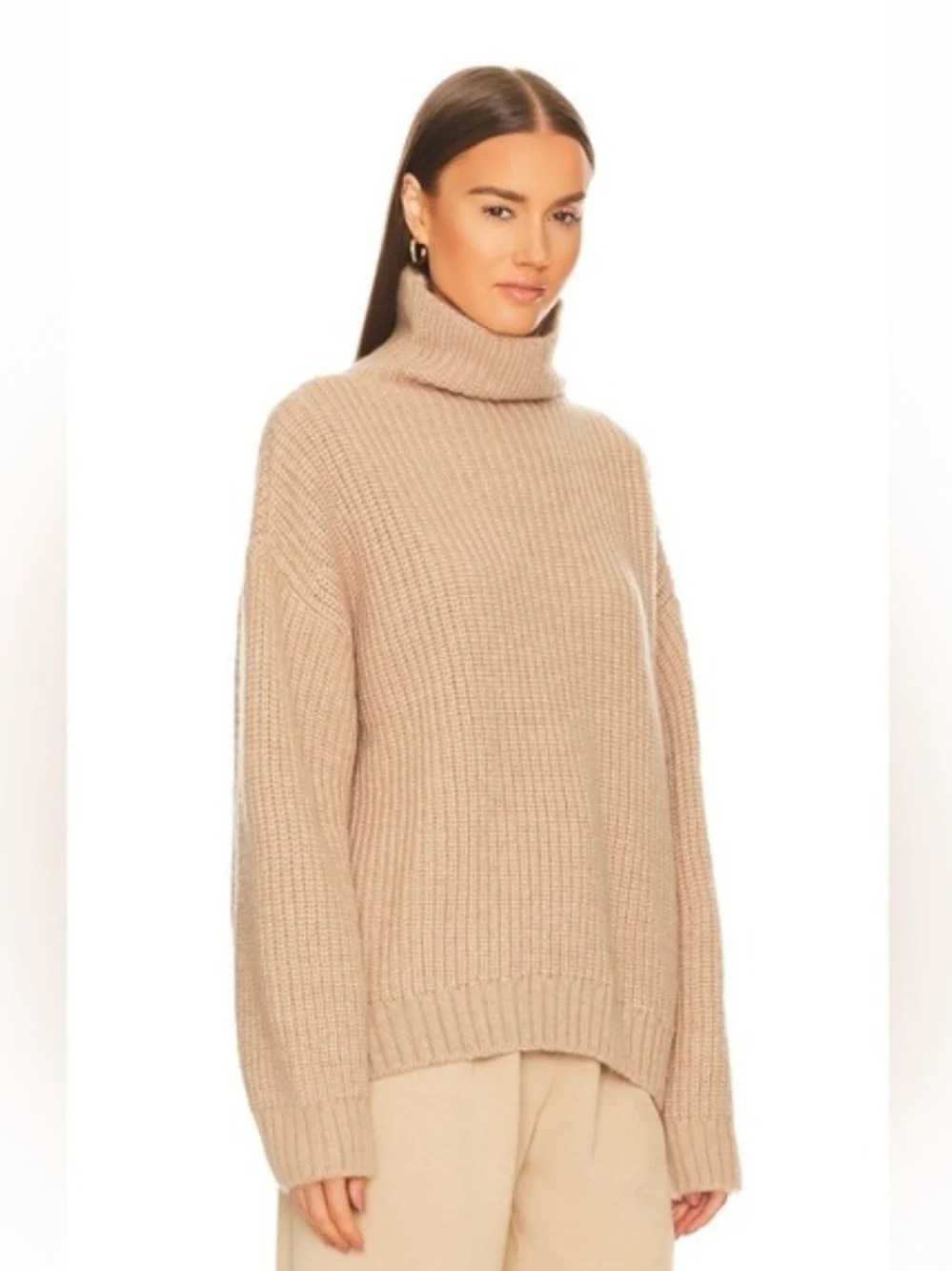 NWT ANINE BING Sydney High-Neck/Turtleneck Sweater XS, Camel, Wool-blend